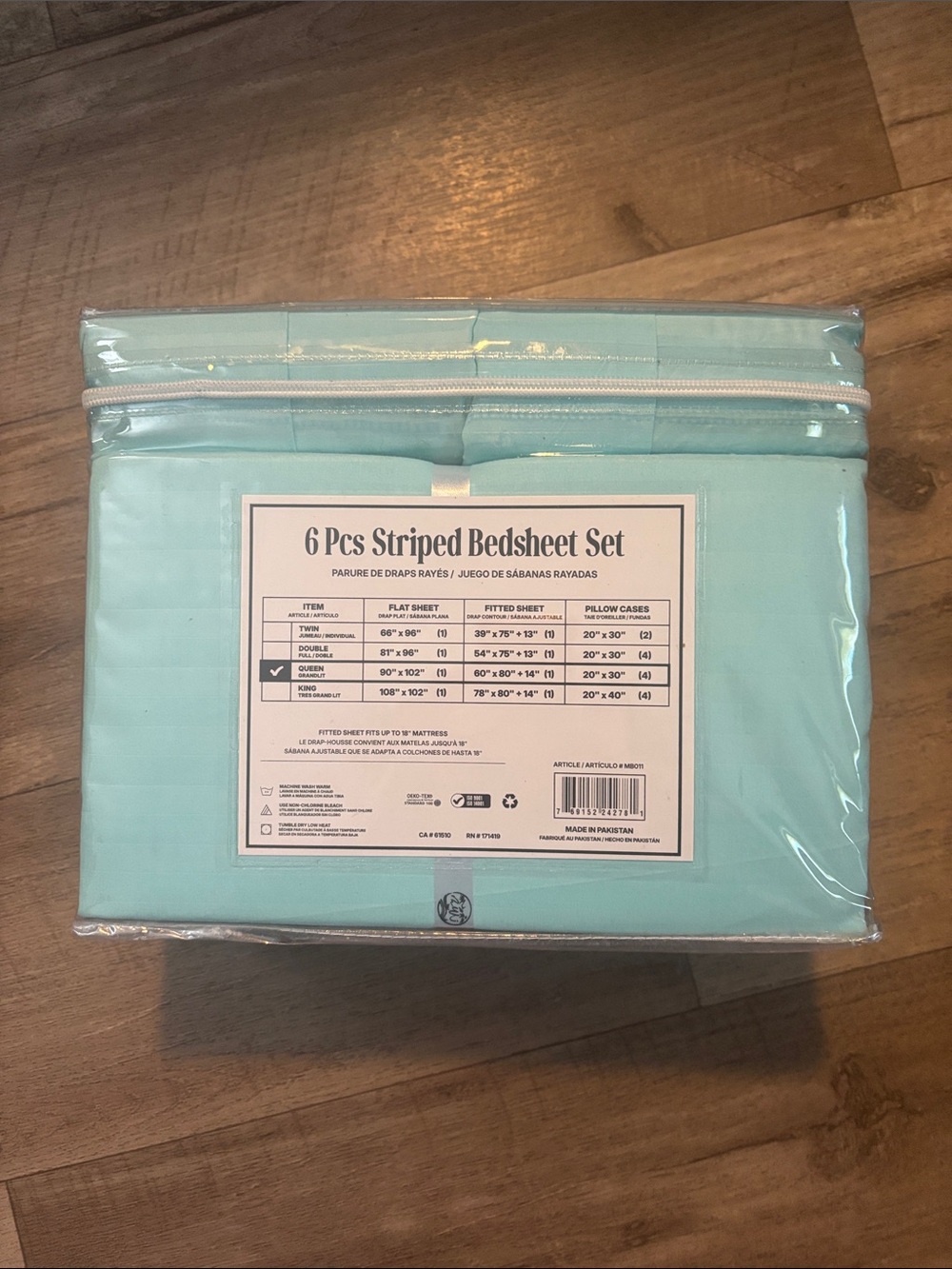 Special Striped Bed Sheet Set - Aqua (Queen) - Picture 2 of 3